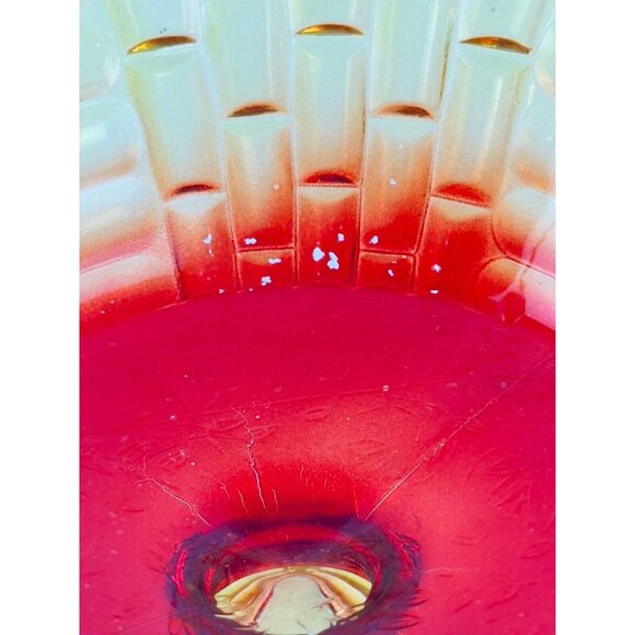 Vintage Amberina Louisa Jeannette Glass Footed Fruit Compote Basket Weave Patter - Picture 9 of 16